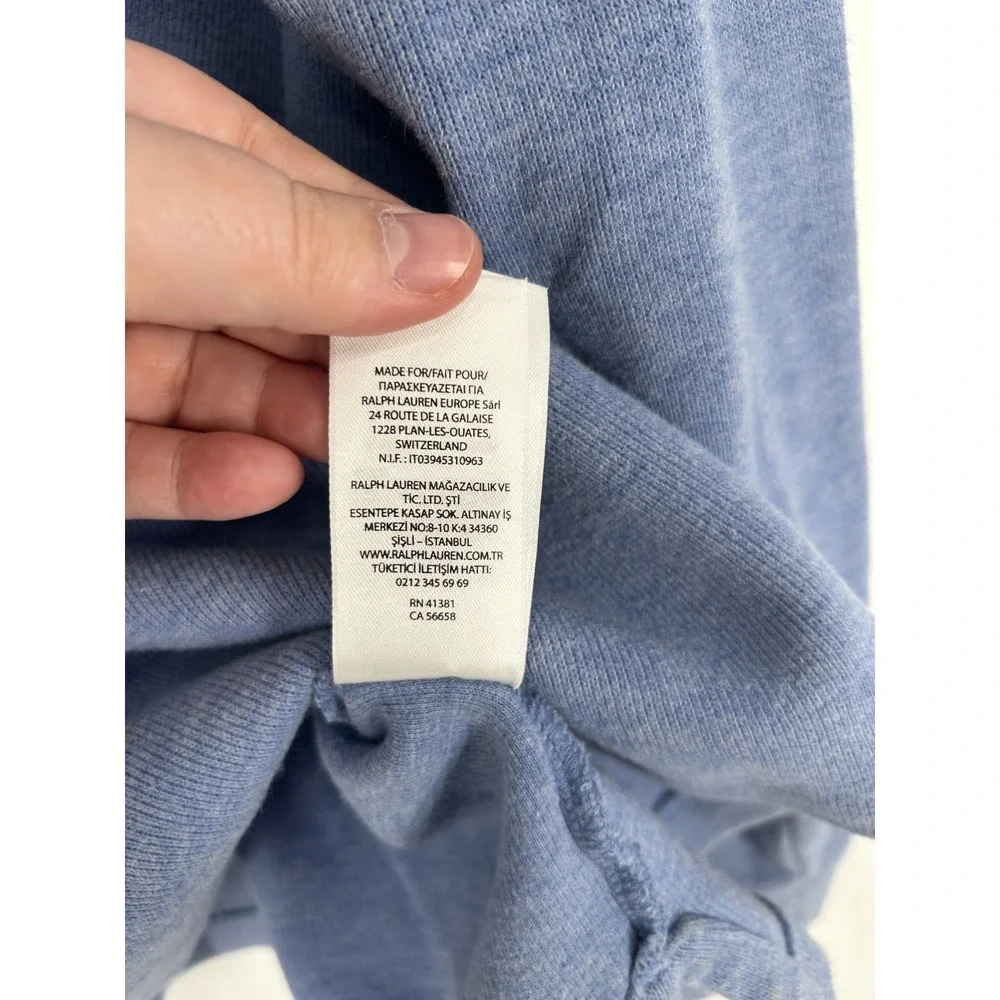 Polo Ralph Lauren‎ Sweater Leather Tab Quarter 1/4 Zip Pullover Light Blue 2XL